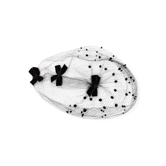 Vintage Black Net w/Polka Dots & Bows Head Covering One Size Fits Most - Picture 6 of 7